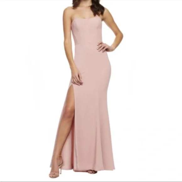 open lace back dress Dress the Population Women's Ellen Strapless Dress Solid Crepe Long Gown W  Slit, Bronze, Small : Amazon.co.uk: Fashion main image 1